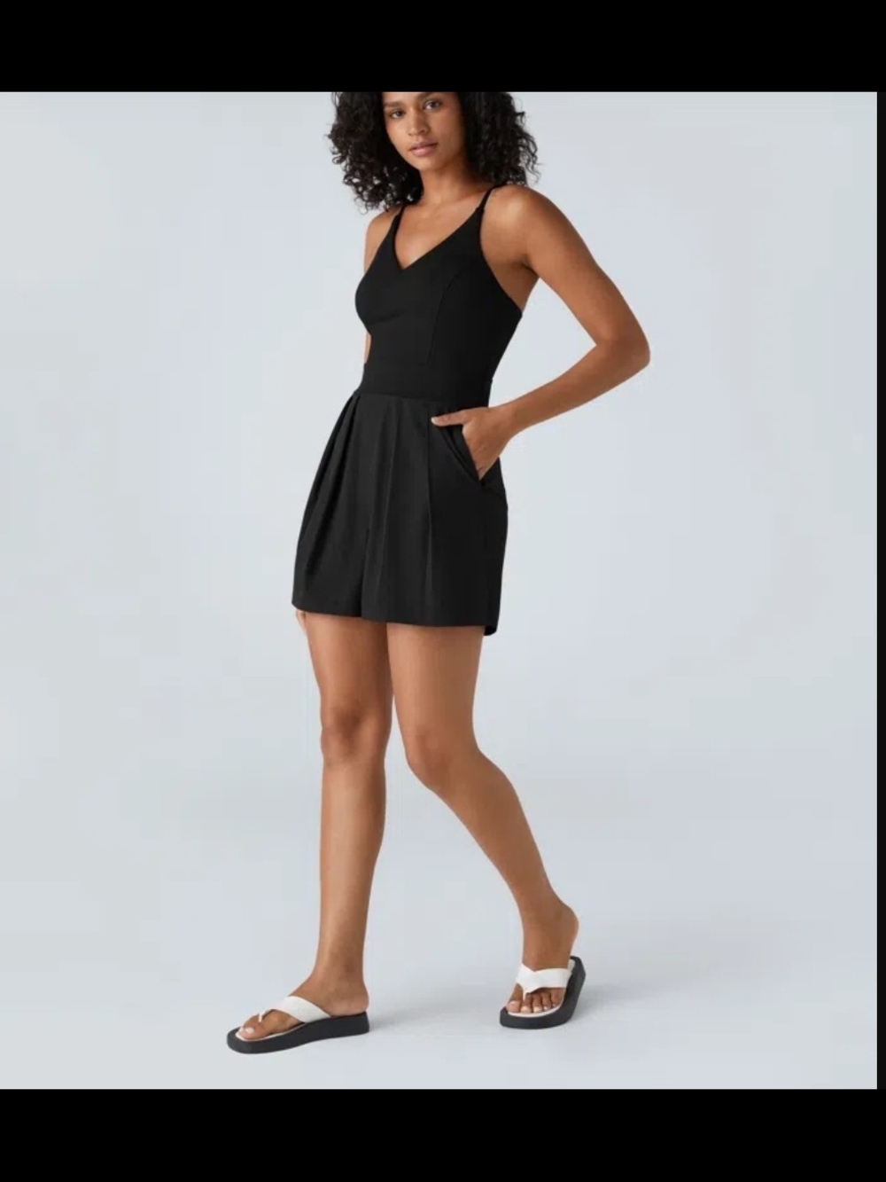 NWOT Large HALARA Black V-Neck Sleeveless Romper with Side Pockets